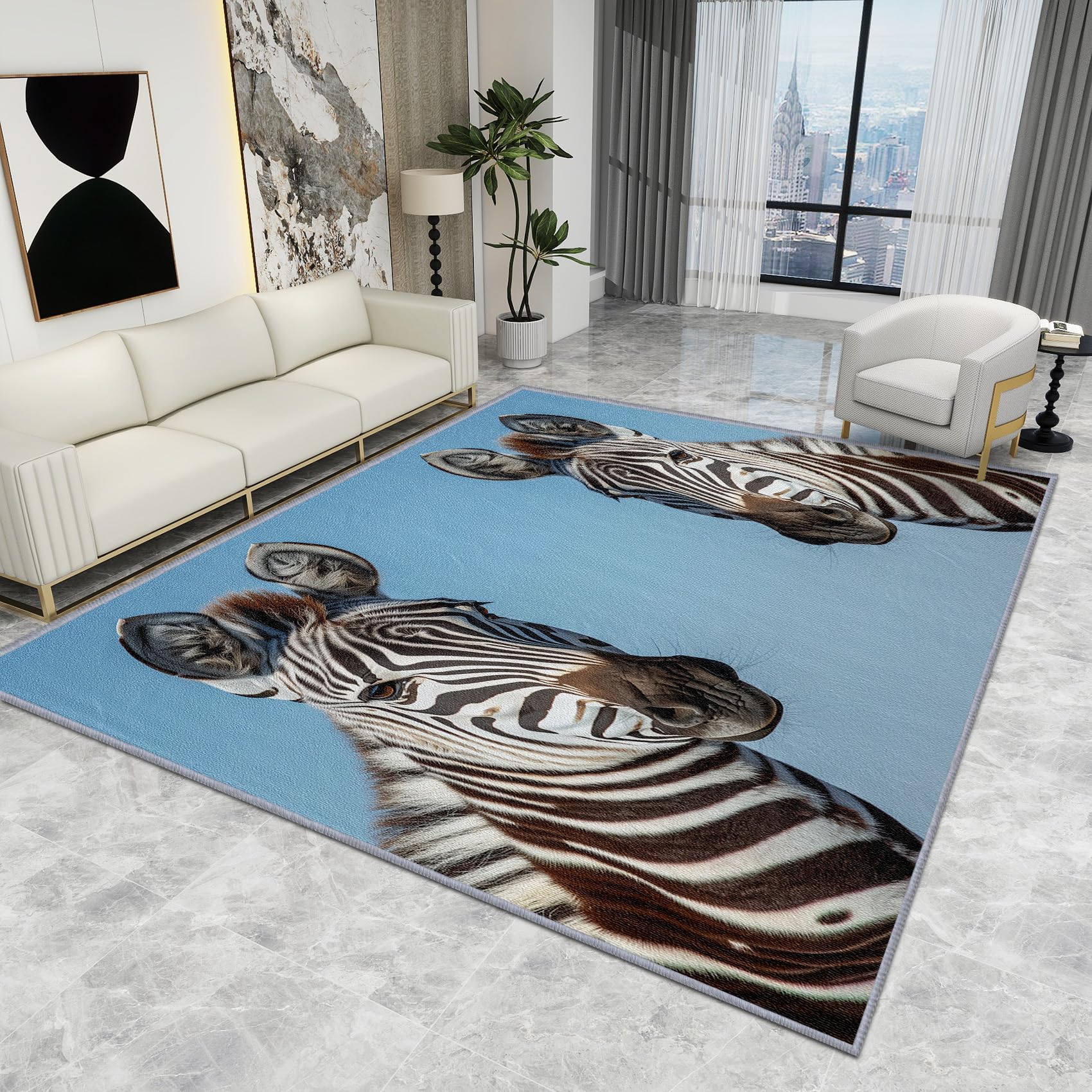 Zebra Rug Large - Zebra Rug - Funny Wild Animal Rugs, Funny Wild Animal Carpet, Washable Rug Non Slip Low Pile Soft Large Area Rugs, Zebra Home Decor Gifts, 120 X 120 cm