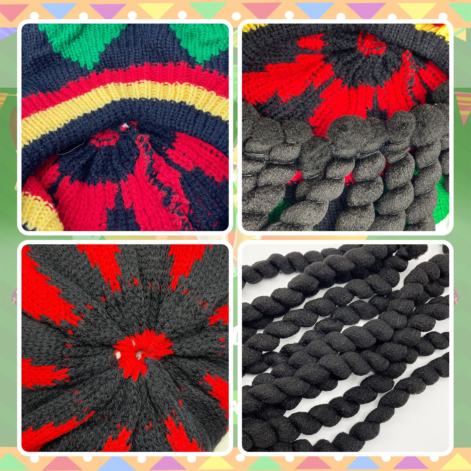 TUONYIS 4 Pcs Rasta Set, Reggae Costume Accessories, Caribbean Rasta Fancy Dress Set, Jamaican Braided Dreadlocks Wig - Image 3
