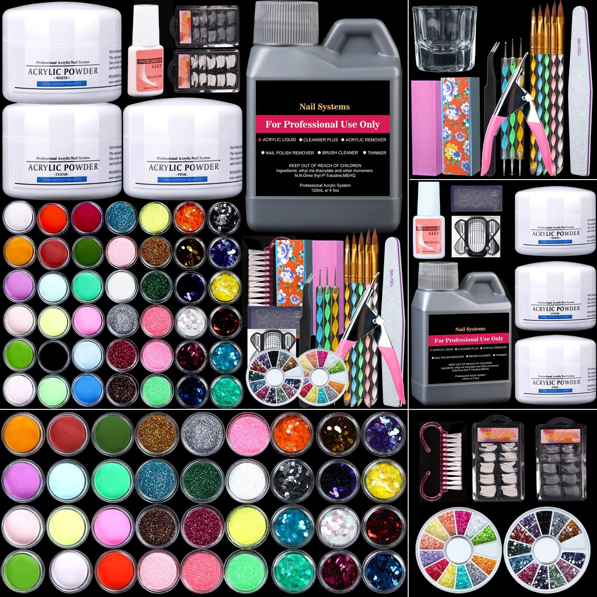 42 in 1 Acrylic Nail Kit, Acrylic Powder and Liquid Set for Beginners Professional Acrylic Nail Set with Everything Nail Extension Kit Nail Starter Kit