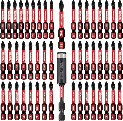 Miniatura 1 de Geinxurn PH2 - Juego de 51 puntas de destornillador antideslizantes resistentes a los impactos de 2 pulgadas, 2 puntas magnéticas Phillips de 14