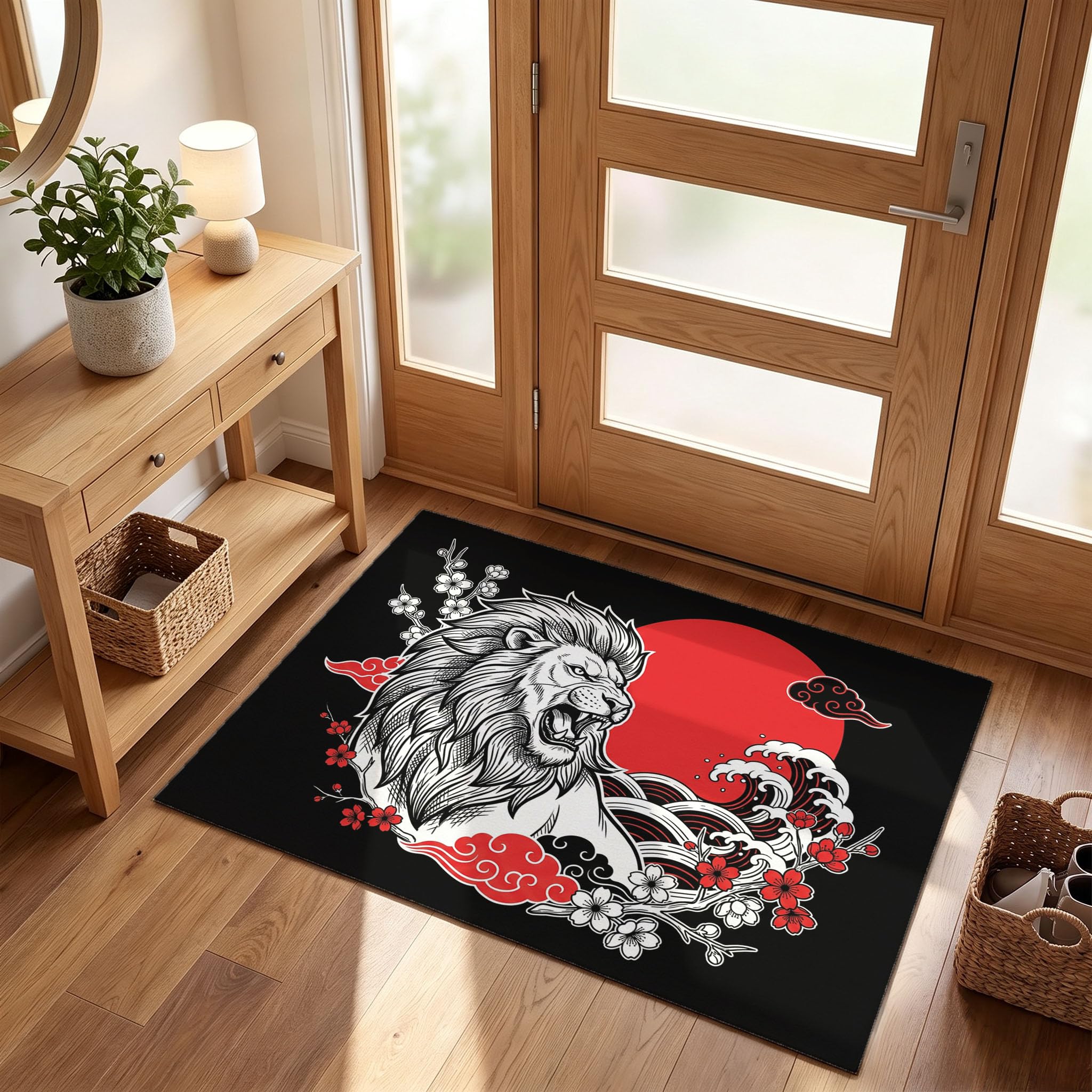 Noir Et Rouge Ukiyo-Epaillasson Durable Antidérapant Retient L’Eau Et Les Saletés Facile À Nettoyerpaillasson Interieur80 X 120 Cm Tapis D'Entrée Antidérapant
