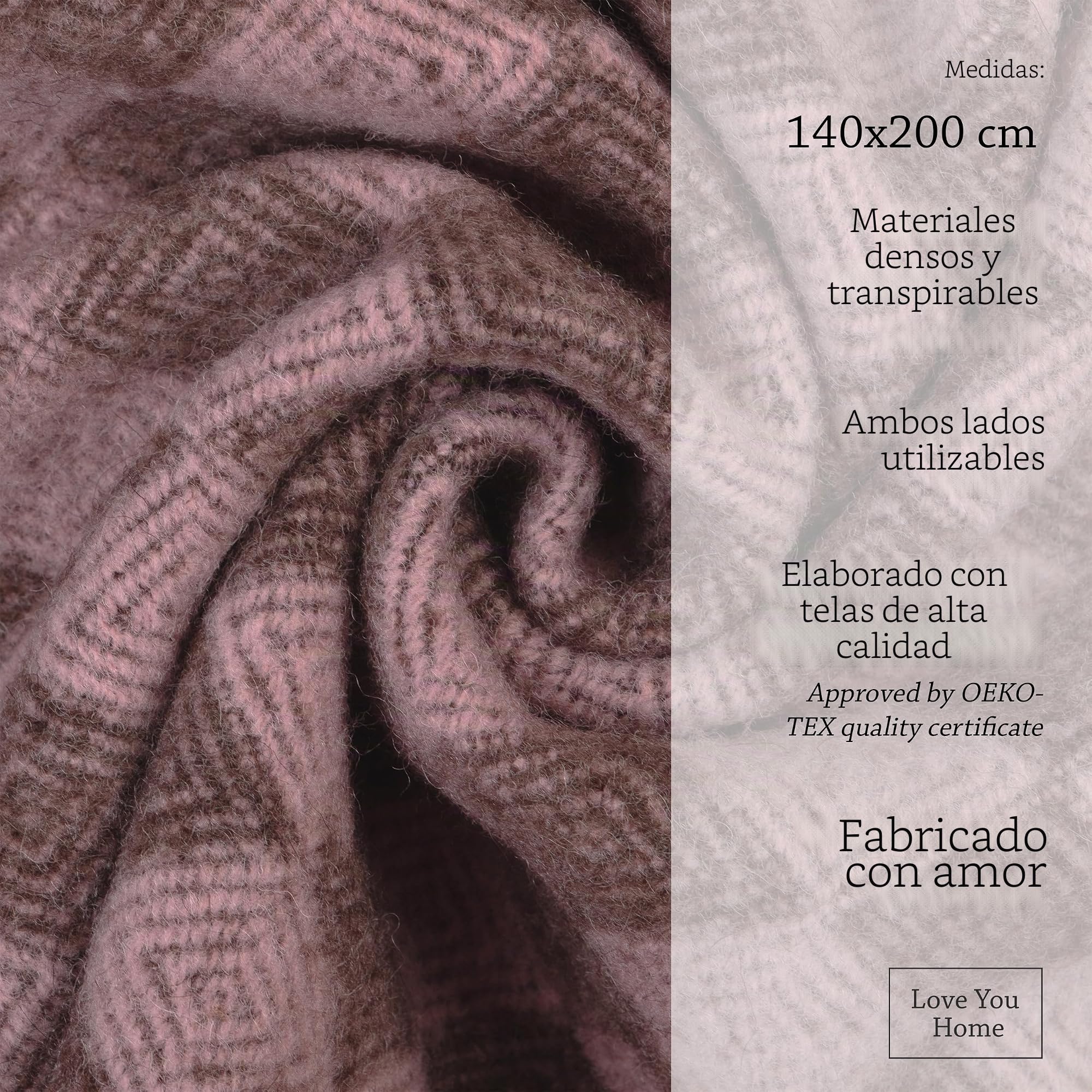 LYHome Manta Lana 100% Plaid de Oveja para Sofa Cama, 140 x 200 cm | Colcha Cubre Decorativa, Mantas Sofas, Blanket Invierno Verano Grande para Viaje (Marrón con Rosa Pálido Rombos Nórdico)