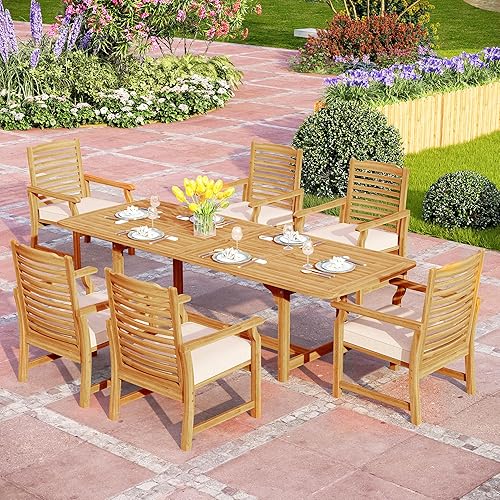 PHI VILLA 7 PCS Acacia Wood Outdoor Dining Set for