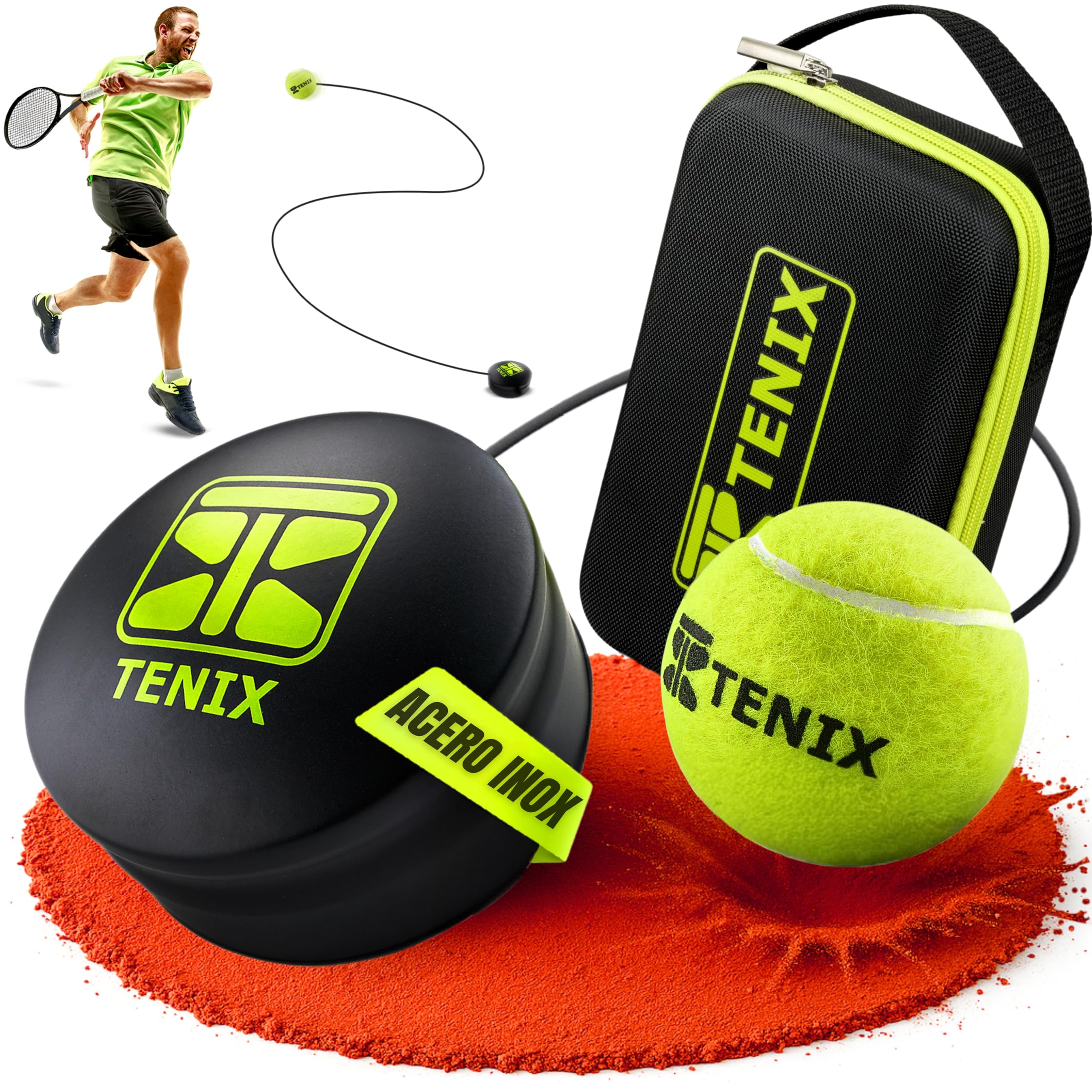 TENIX® Entrenador Padel/Tennis [con Base de Acero Inoxidable] Juego Individual para niños y Adultos | Entrenamiento en el Patio, el Parque o la Pista | ¡Tu Entrenador, Siempre contigo!