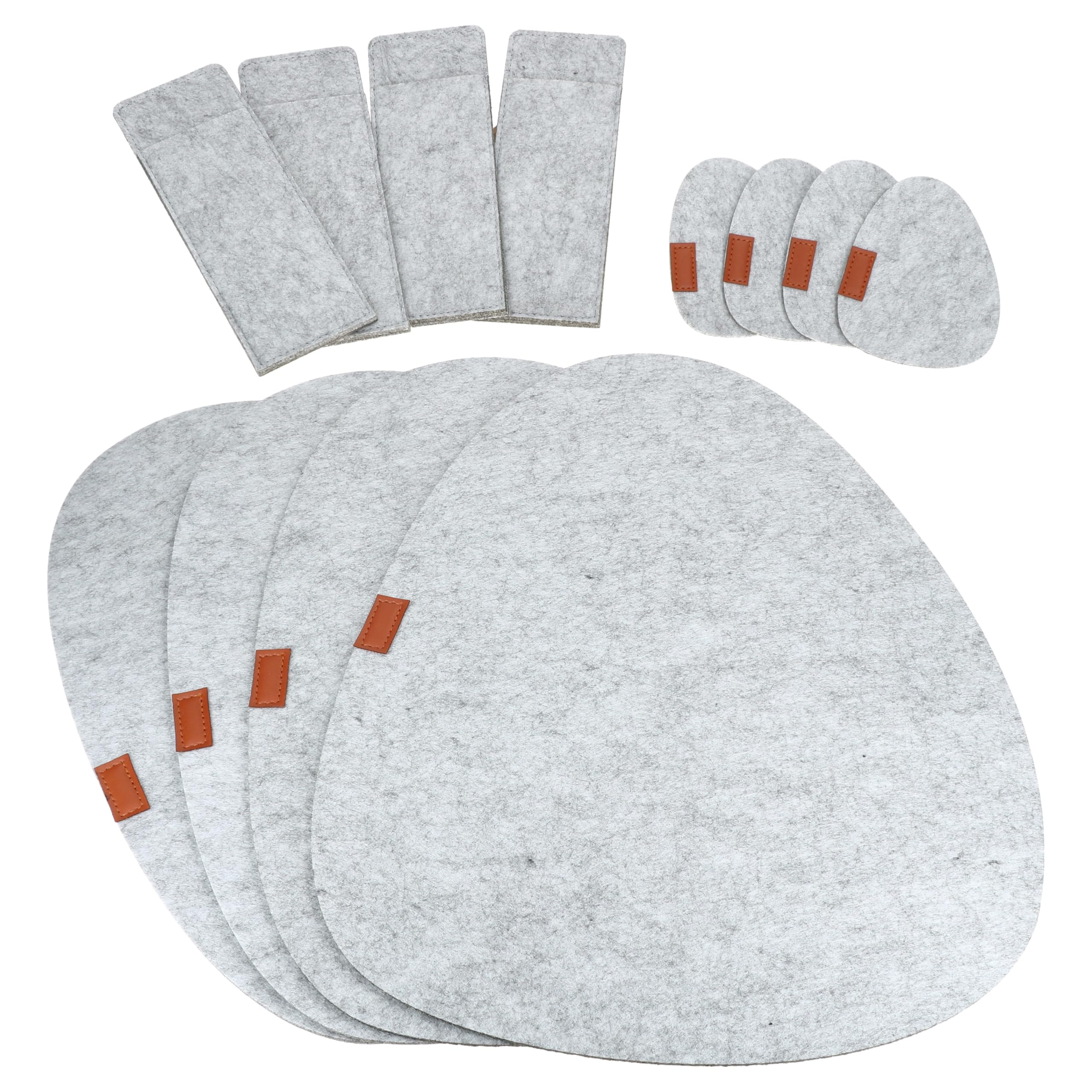 MamboCat Alois - Set da 20 pezzi, 4 piatti, bicchieri, tovagliette, sottobicchieri e portaposate in feltro, per 4 persone, decorazione da tavolo