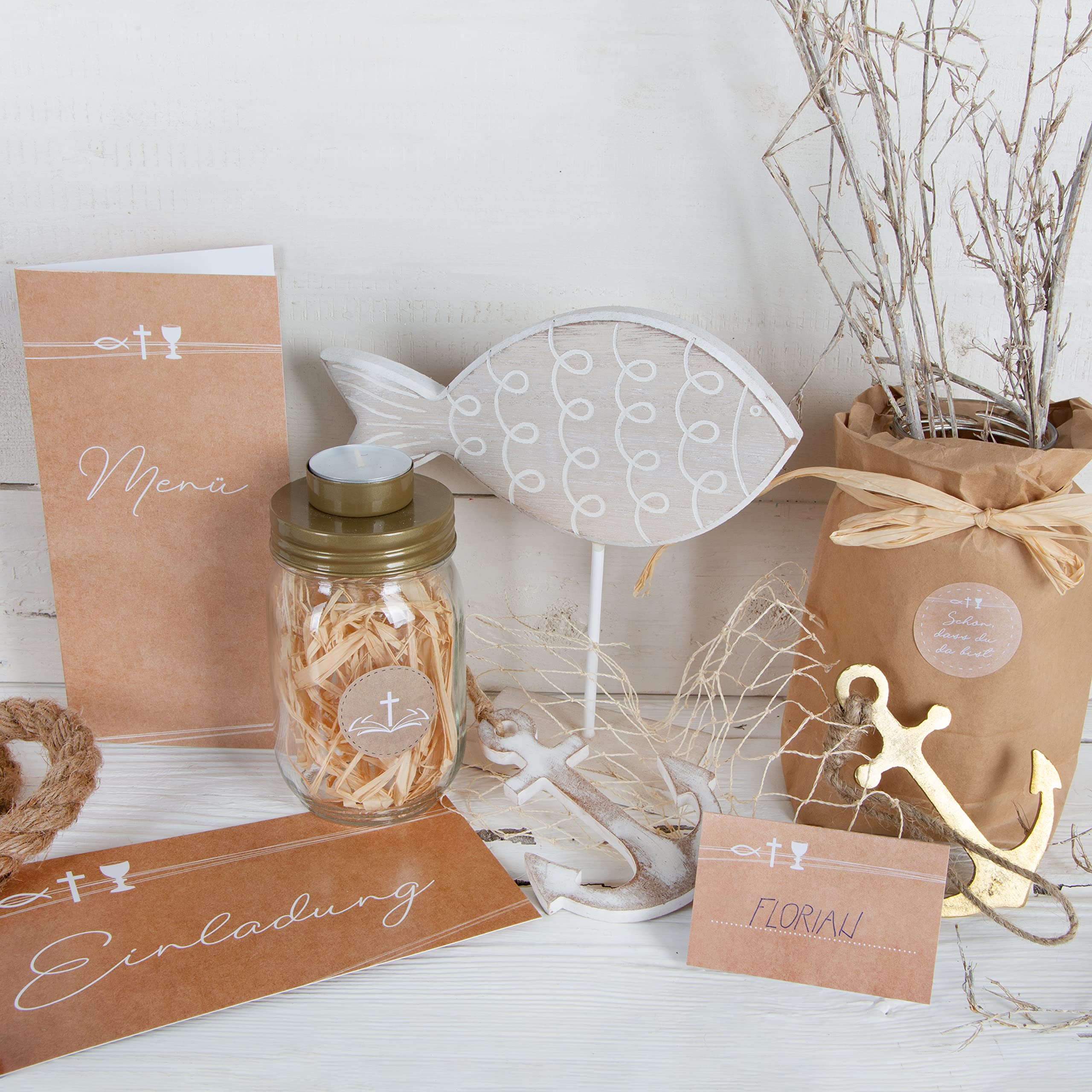 Biglietti Invito Battesimo E Comunione - Design Kraft Con Croce E Calice | Confezione Da 10 Con Buste - Foto 7