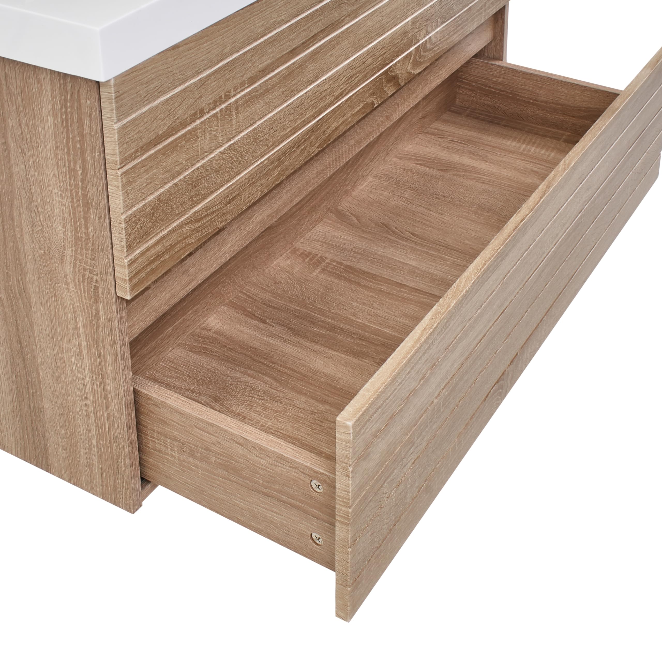 Beliani Mueble de baño suspendido con Lavabo de MDF 2 cajones 100 x 46 cm marrón Claro Urucu