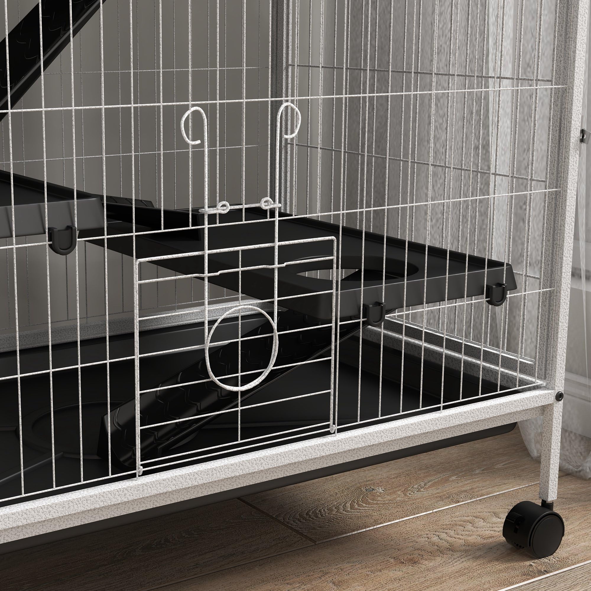 PawHut Gabbia per piccoli animali a 4 livelli, 80 x 52 x 128 cm, bianco | Gabbia per roditori, ruote, rampe, amaca sospesa, vassoio rimovibile, recinto per conigli, cincillà, furetti