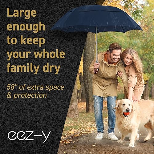 Miniatura 6 de EEZ-Y Sombrilla de golf grande de 58 pulgadas, doble toldo fuerte al viento, resistente al viento, resistente y de gran tamaño, pero plegable en