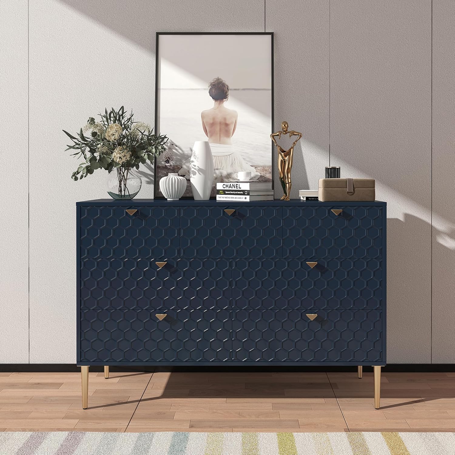 Boyl Living Modern Storage Cabinet with 7 Drawers, Chest of Drawers Sideboard Buffet for Living Room, Blue