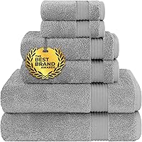 UNITEDHOMETEXTILE Cotton Paradise 6-Piece Turkish Towel Set - 100% Cotton 600 GSM, Soft Absorbent Bath/Hand/Washcloths, Light Gray