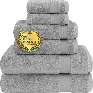 UNITEDHOMETEXTILE Cotton Paradise 6-Piece Turkish Towel Set - 100% Cotton 600 GSM, Soft Absorbent Bath/Hand/Washcloths, Light Gray