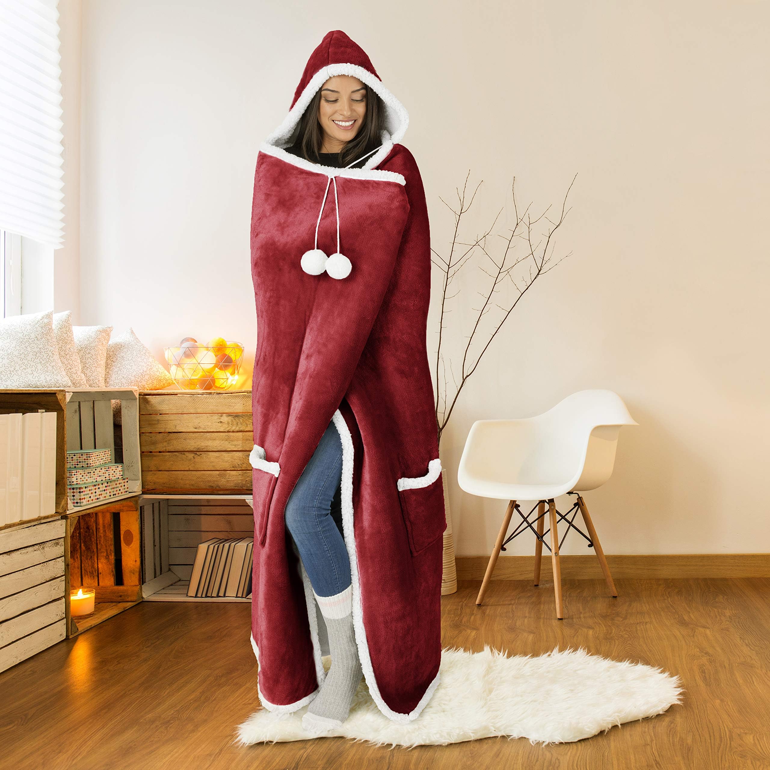 Bedsure oversized wearable giant pocket blanket hoodie for men indoors