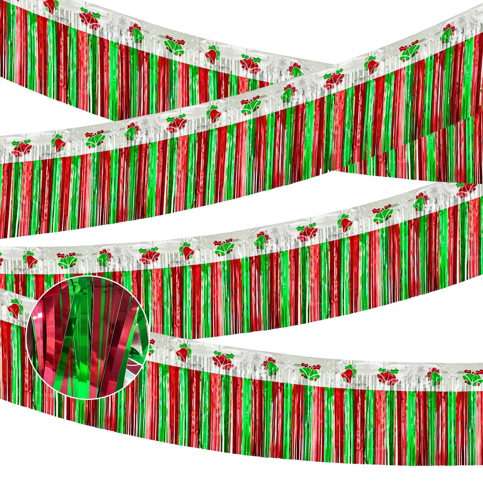 4 Pack 39Ft Christmas Parade Floats for Trailer Car, Bells &amp; Snowflakes Foil Fringe Garland Tinsel Streamers Hanging Banner Table Skirts for Christmas Homecoming Birthday Party (Bell)