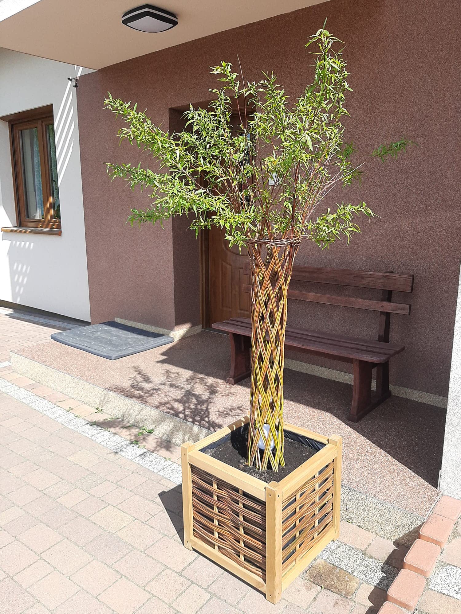 Doniczka z wikliny, 65 l, 49 x 49 x 49 cm, drewniana skrzynka na kwiaty, kosz do przechowywania roślin na balkon i do ogrodu