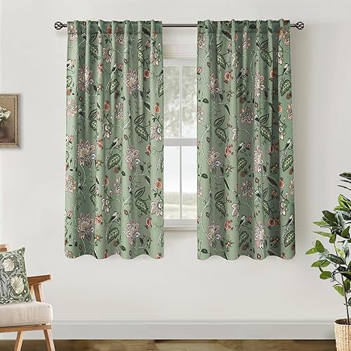 Miniatura 6 de Lindas cortinas opacas de 63 pulgadas de largo para dormitorio, 70% negras, oscurecimiento de la habitación, bolsillo para barra, patrón floral