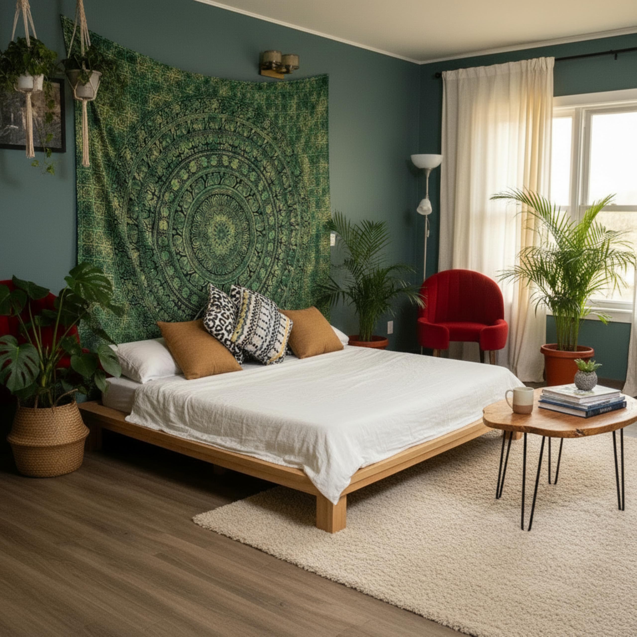 Craft Trade Mandala Verde Tapiz de Pared Indio Paño de Pared Tapestry Bohemia Colgante de Pared Tapices para Hogar Sala de Estar y Dormitorio- 228 x 274 cm
