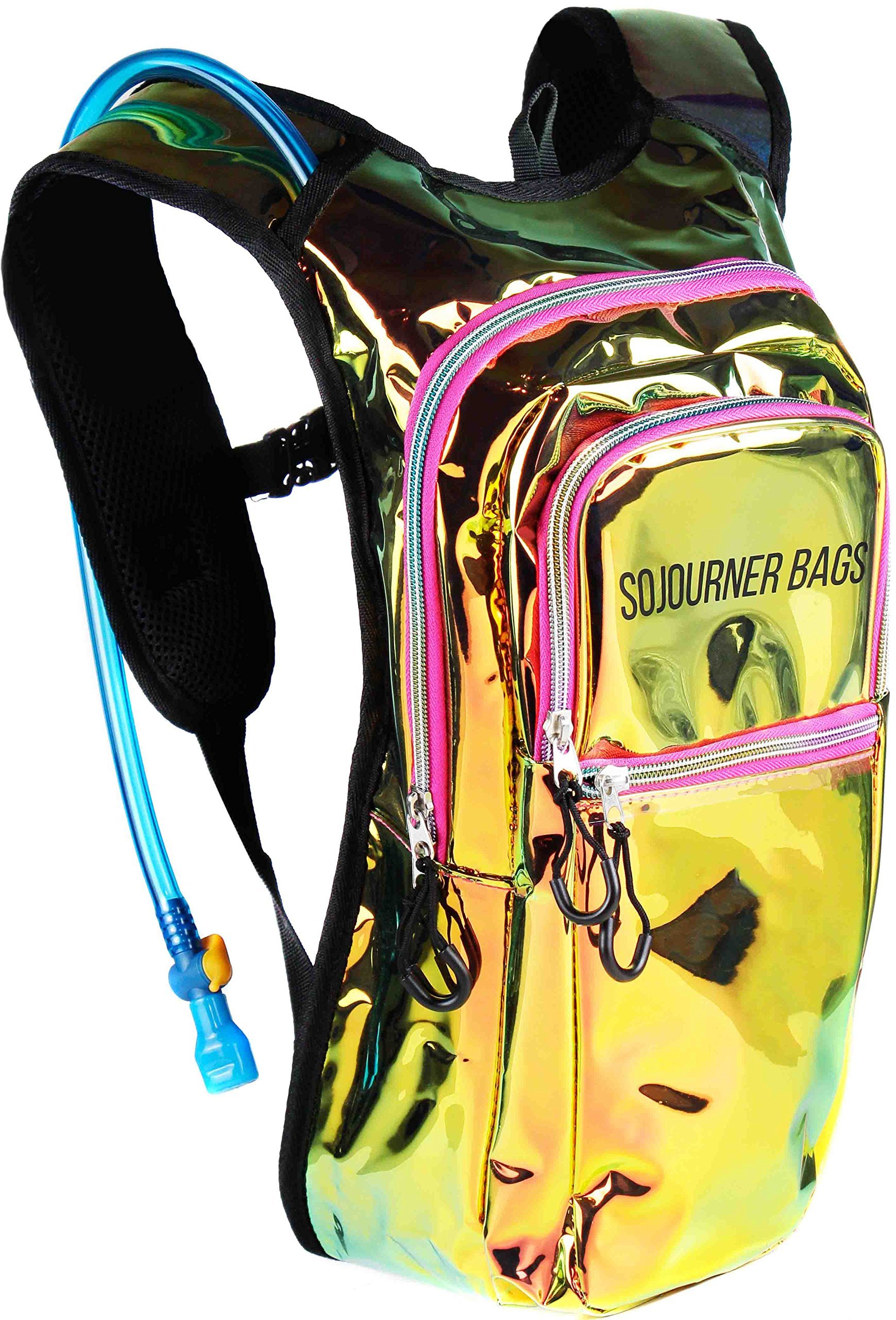 SoJourner Bags Rave Hydration Pack Backpack - 2L Water Bladder Included For Festivals, Raves, Hiking, Biking, Climbing, Running And More One Size Laser Holographic - Pink — image 1