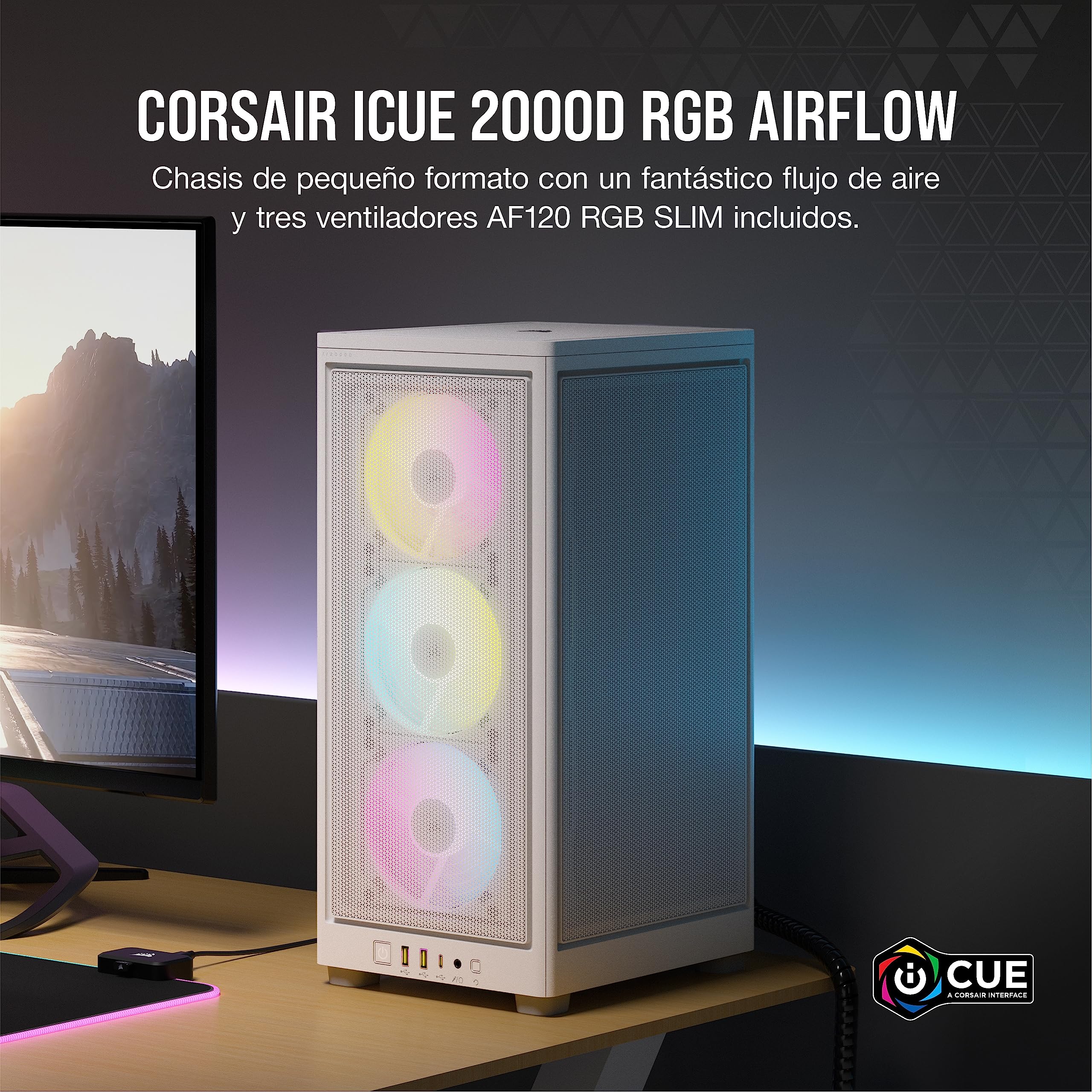 Boitier PC - CORSAIR - iCUE 2000D RGB Airflow - Mini ITX - 3 ventilateurs AF120 RGB SLIM inclus - Blanc - (CC-9011247-WW)