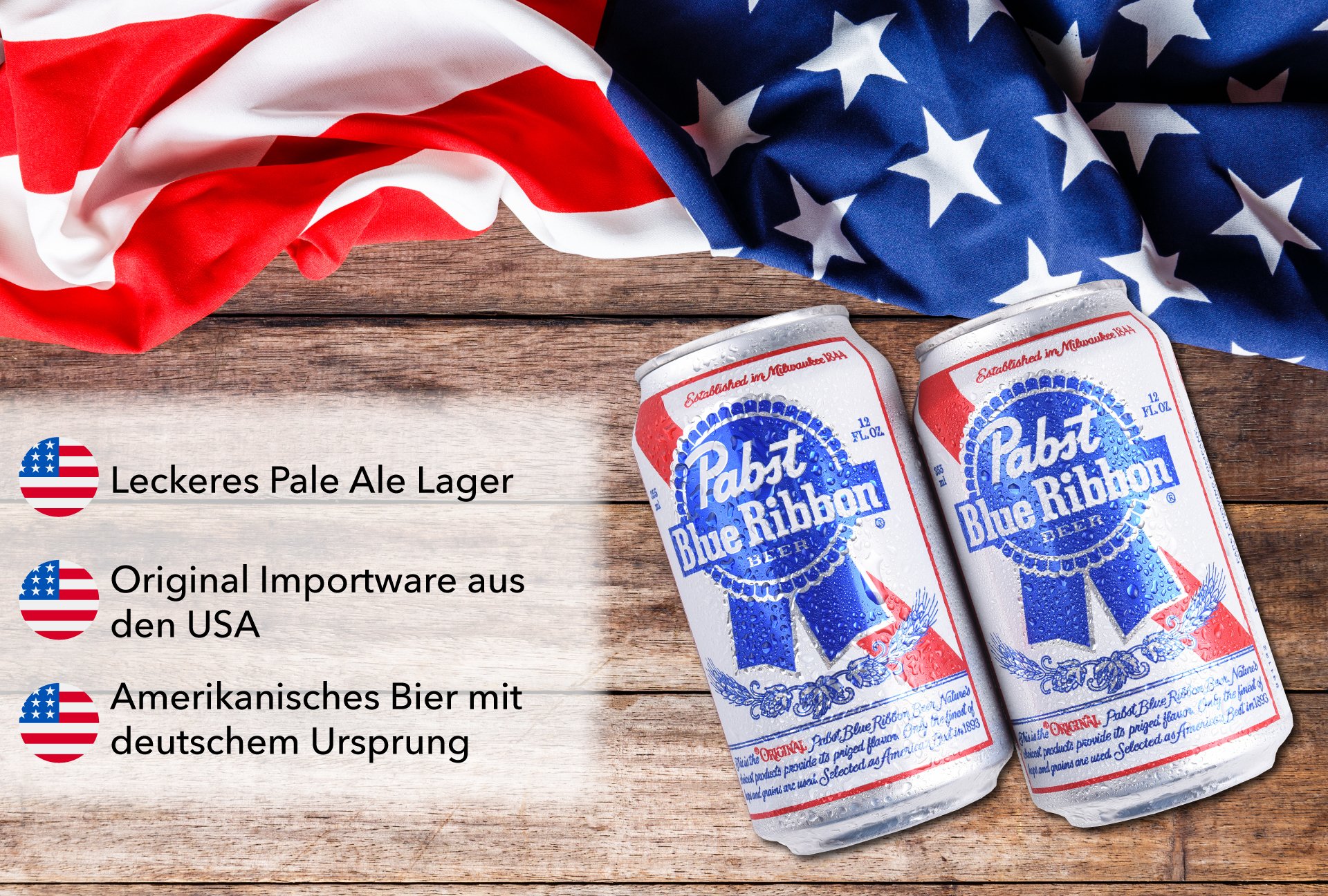 PABST BLUE RIBBON® - Amerikanisches Dosenbier [24er Pack] 24 x 355ml US Bier, American Beer | Amerikanische Getränke als Original Importware inkl. 6,00 € DPG Pfand
