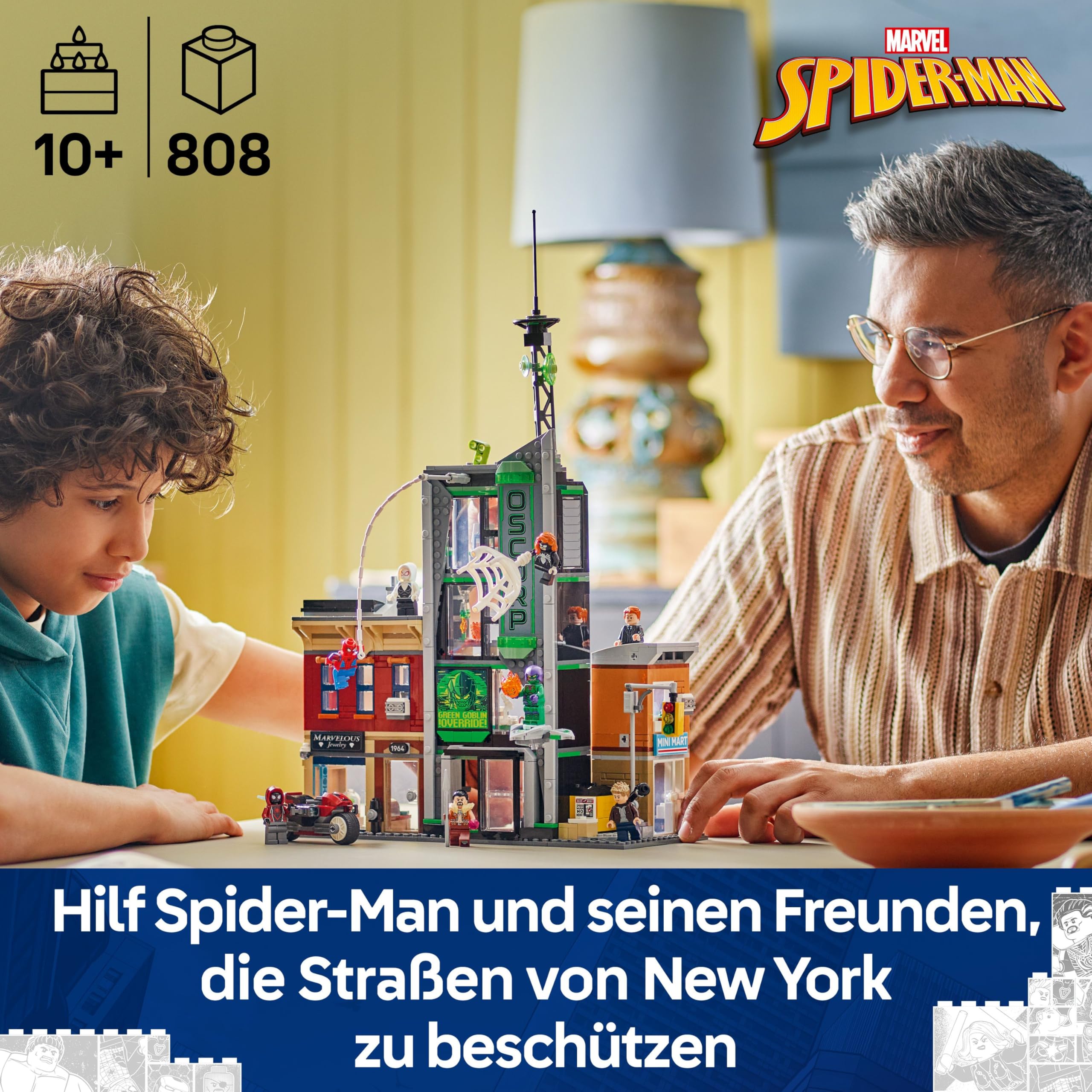 LEGO ǀ Marvel Spider-Man vs. Oscorp - Bauset zum Sammeln für Kinder mit 8 Minifiguren, darunter auch Spider-Woman, Miles Morales, Ghost Spider und Green Goblin - Geschenk ab 10 Jahren - 76324
