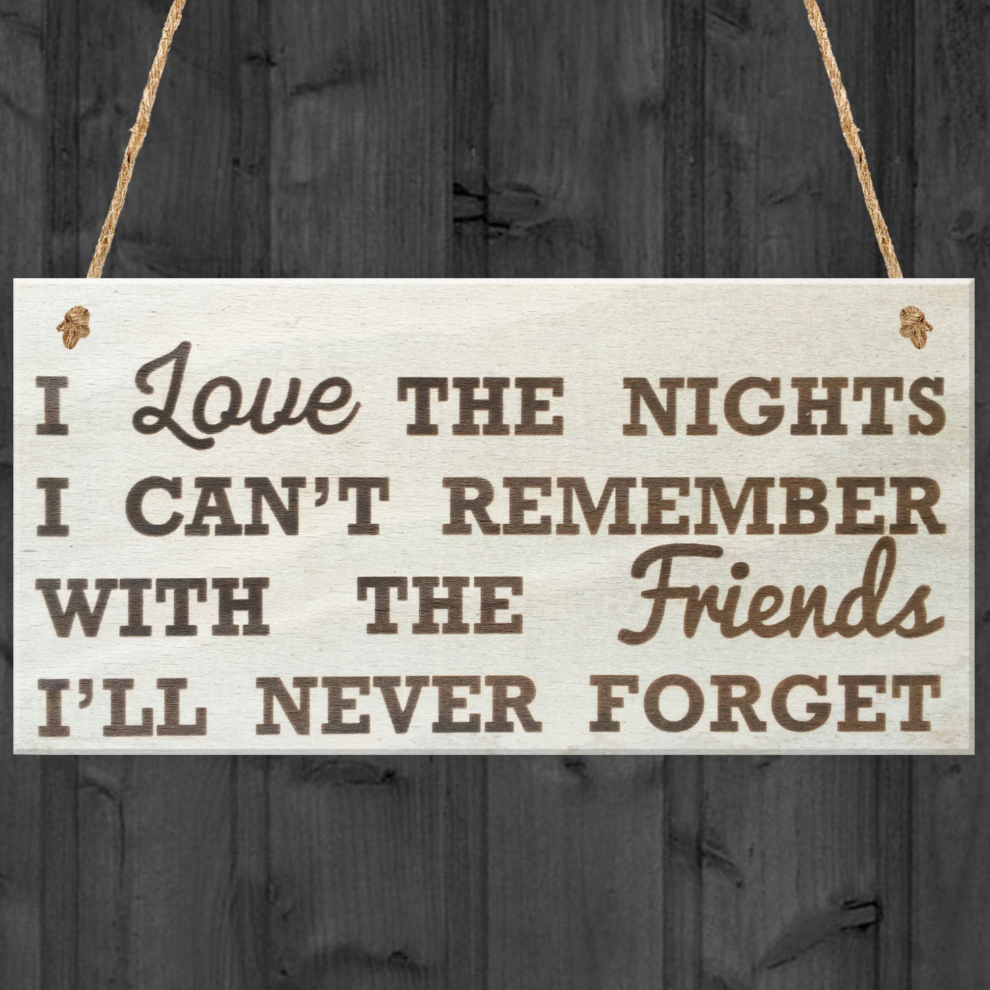 Red Ocean I Love The Nights I Can't Remember With The Friends I'll Never Forget Friendship Gift Hanging Wooden Plaque Best Friends Sign