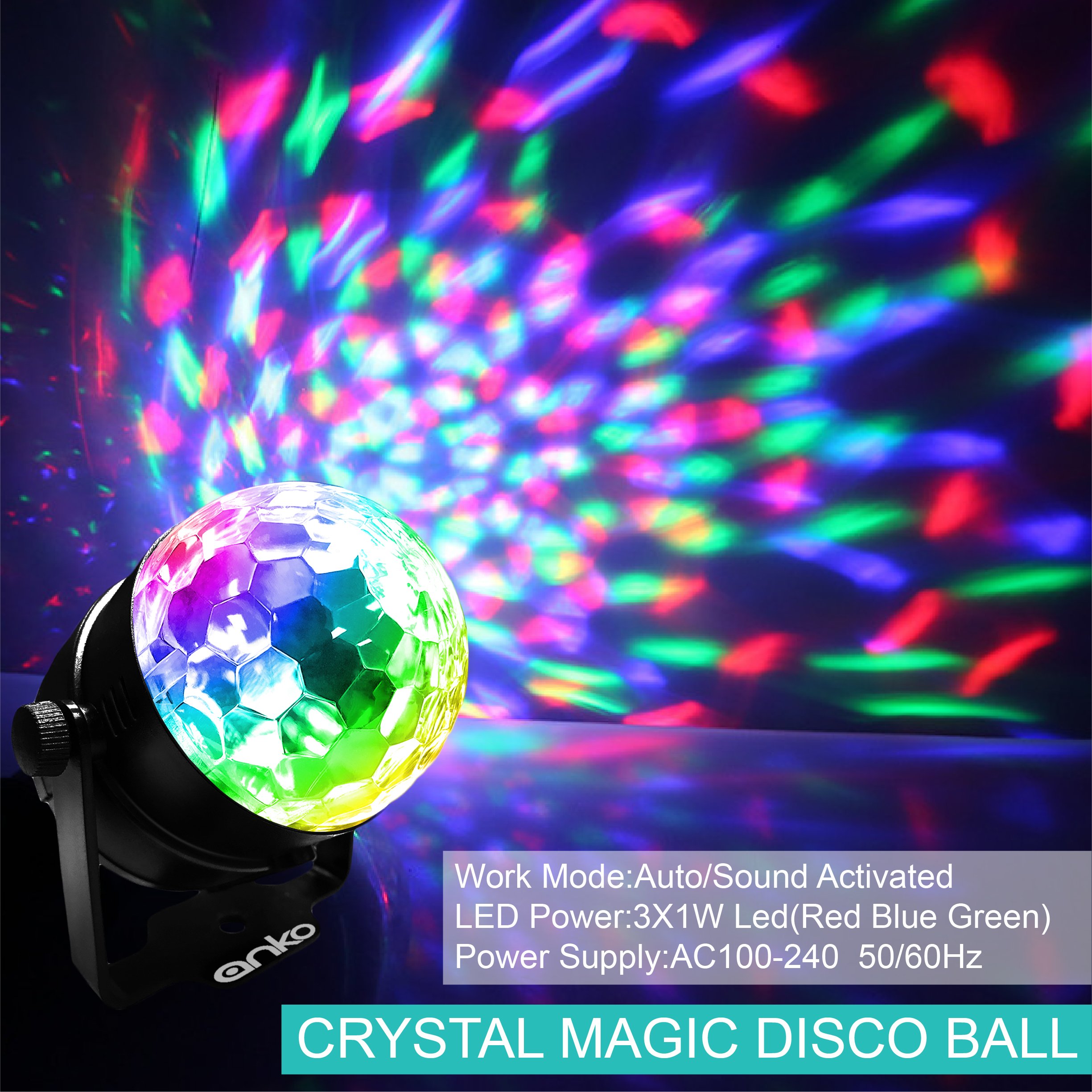 ANKO Mini LED Stage Magic Light, 7 Color Changes Sound Active RGB Mini