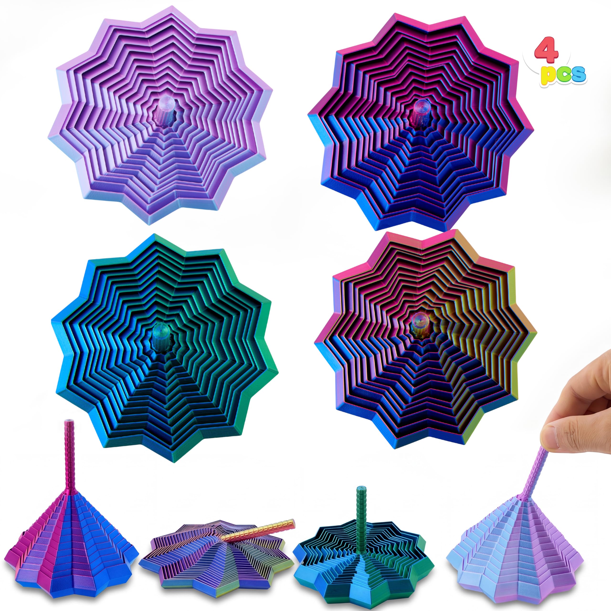 JOYIN 4PCS 3D Printed Expanded Sensory Toys Fidget Star, 3D Printed Fidget Toys with a Rotating Spiral Design Suitable for Adults Girls Boys, Birthday Gifts, Office Desk Toy, Party Favors