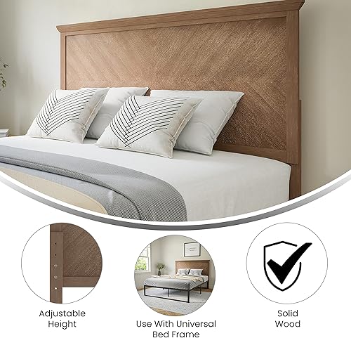 Miniatura 4 de Flash Furniture Fiona - Cabecera de madera tamaño Queen, cabecero ajustable con patrón de espiga en color marrón claro