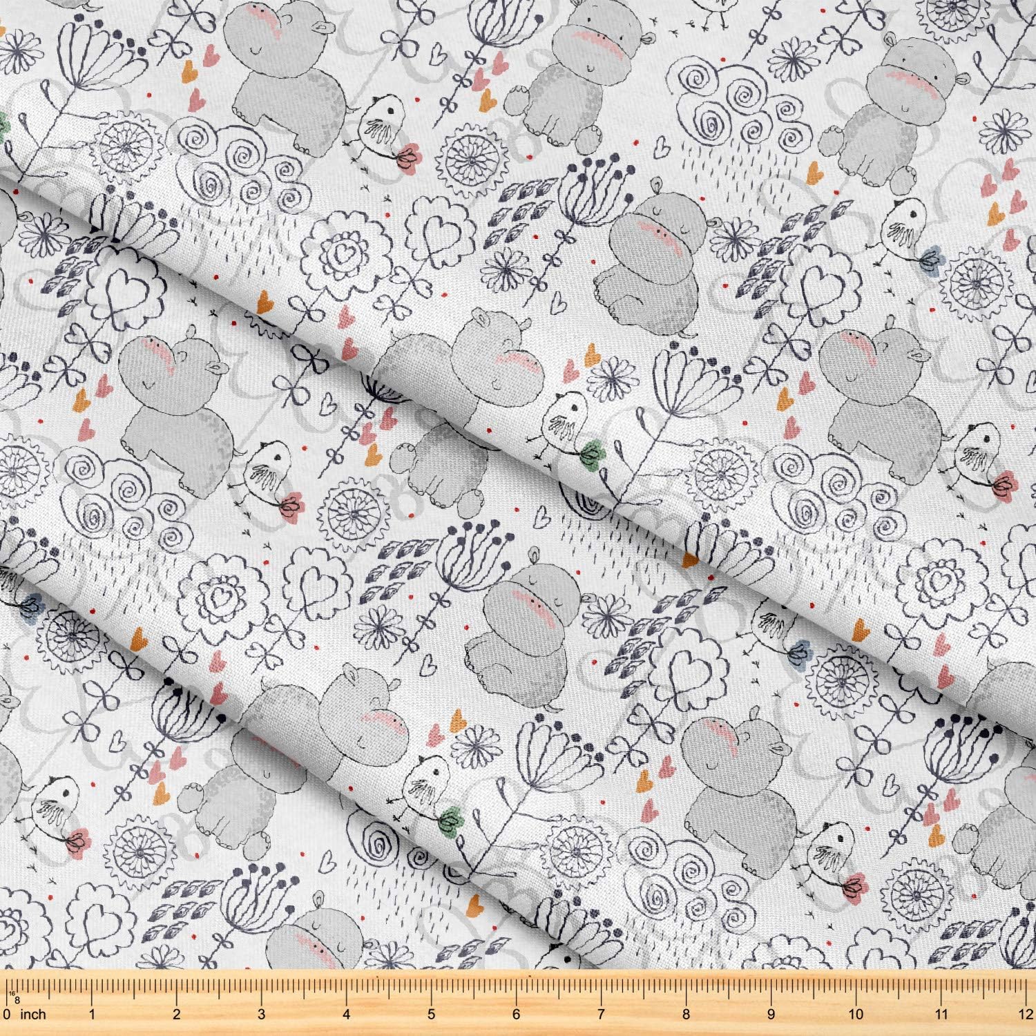 Fabric by The Yard [ 58" inches x 10 Yards ] Decorative Fabric for Sewing Quilting Apparel Crafts Home Decor Accents (Hippo Pattern)