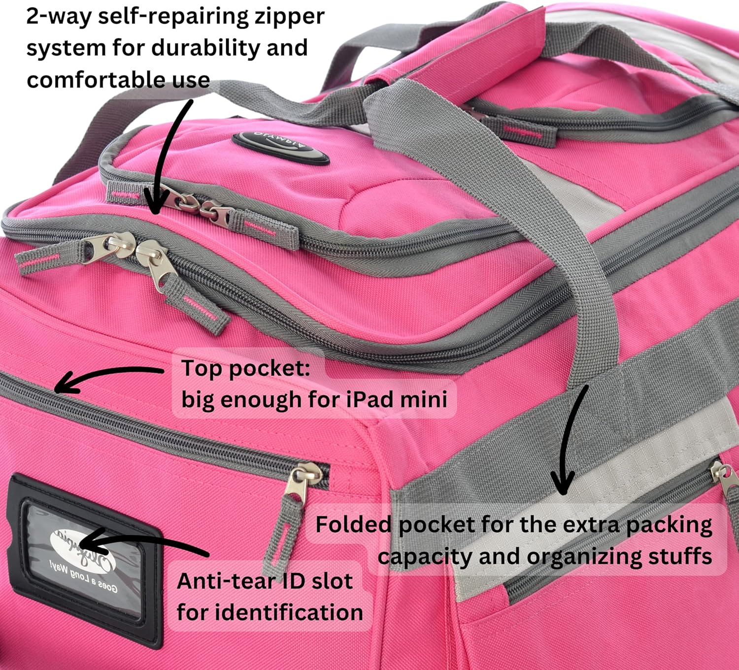 Olympia U.S.A. 22 inch Carry On 8 Pockets Wheeled Rolling Duffel Bag Water Resistant Luggage Lightweight Travel Suitcase with Retractable Handle - Image 3