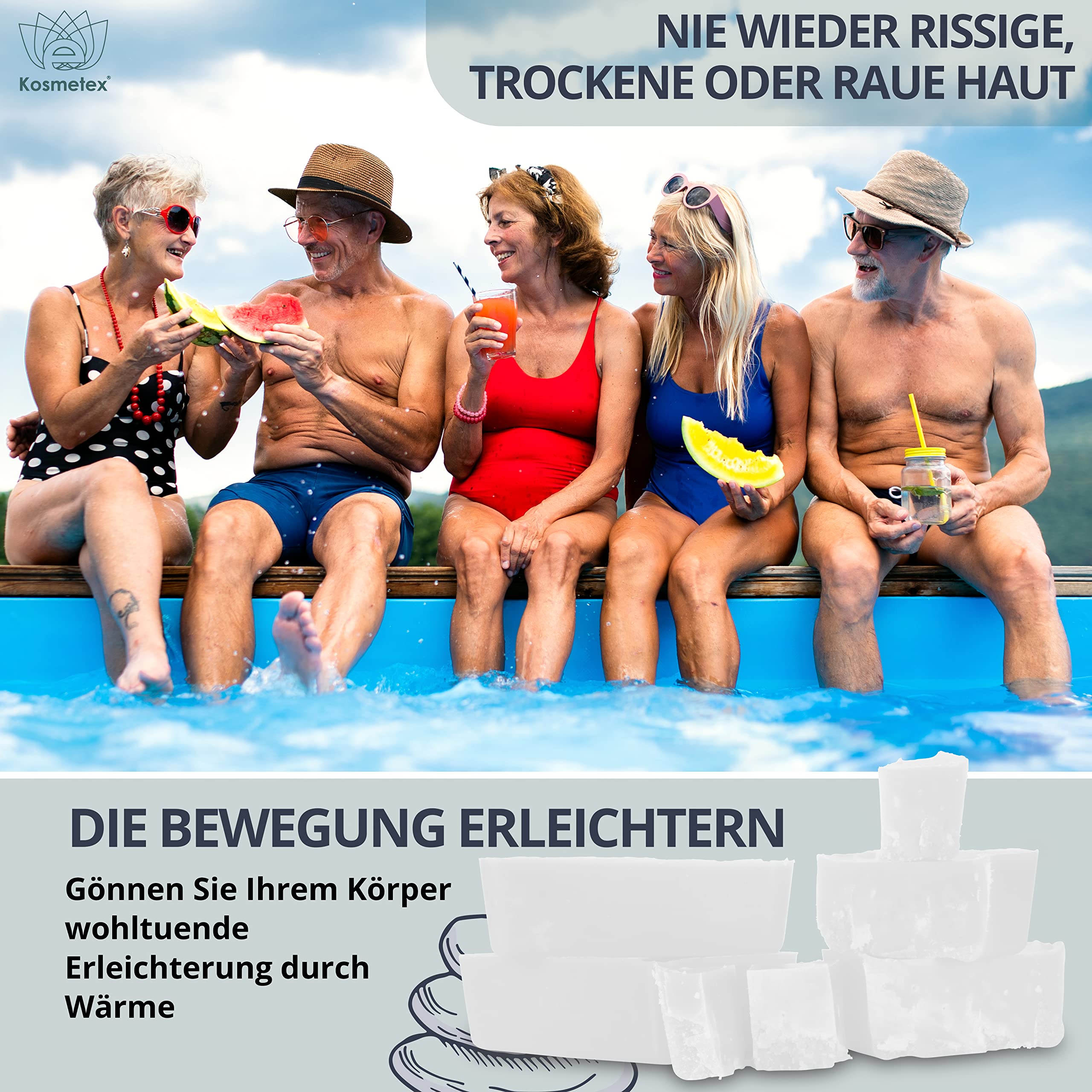 Kosmetex Paraffin-Therapie – Paraffinbad Hände + Füße – zur begleitenden Therapie bei rheumatischen Beschwerden, Gelenkentzündungen – Paraffin-Block für Wax-Erwärmer - Parfümfrei (2x 500ml)