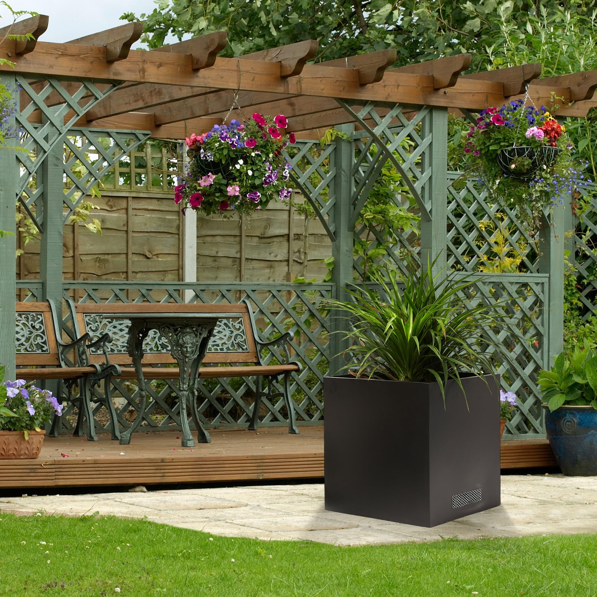 Jardinière Ronde En Acier Noir Avec Roulettes - D42xH30cm - JonesHouseDeco - Système De Drainage & Aération