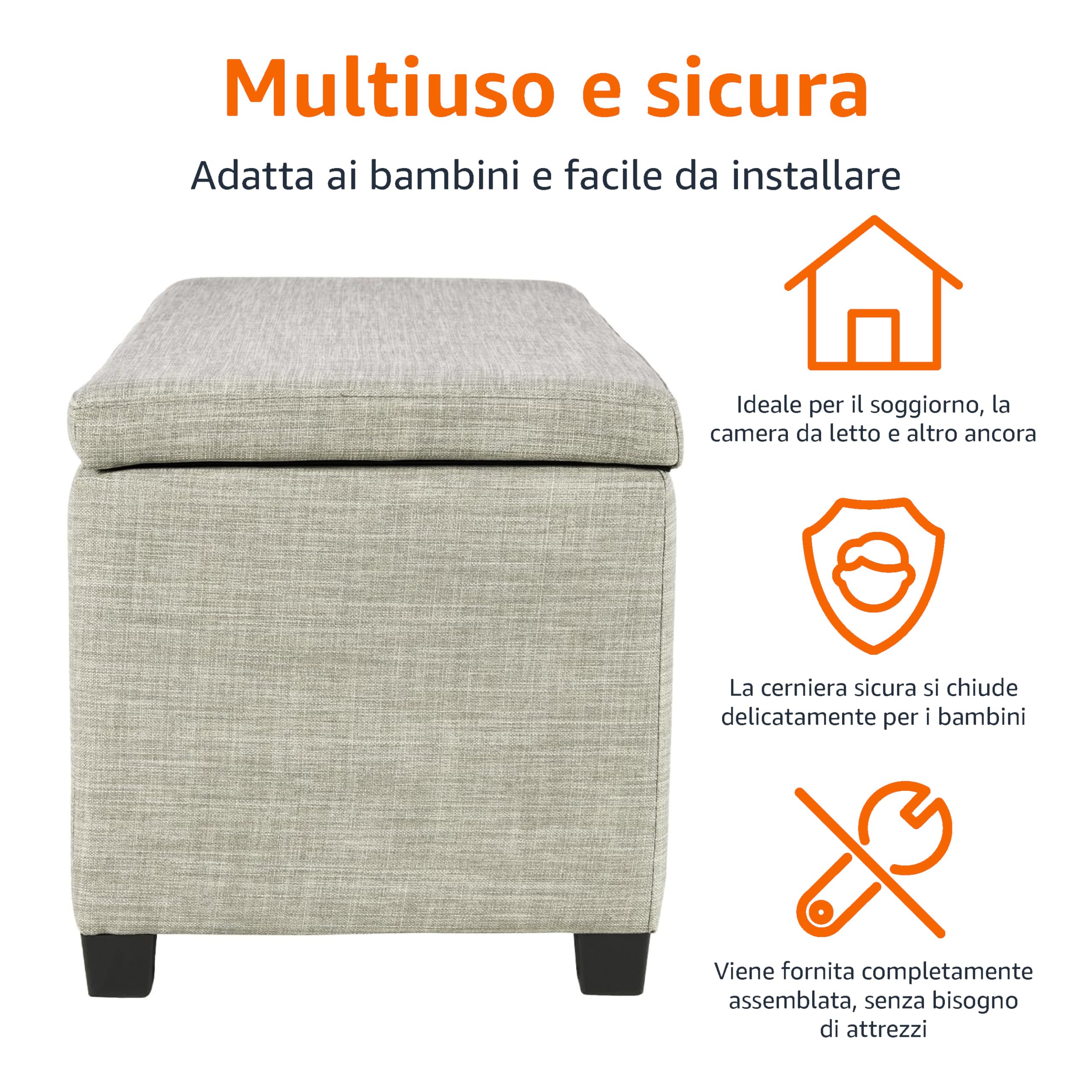 Amazon Basics Pouf rettangolare imbottito Poliestere, contenitore portaoggetti e panca da ingresso, poggiapiedi, Beige, 42 x 91 x 43 cm (L x P x A)