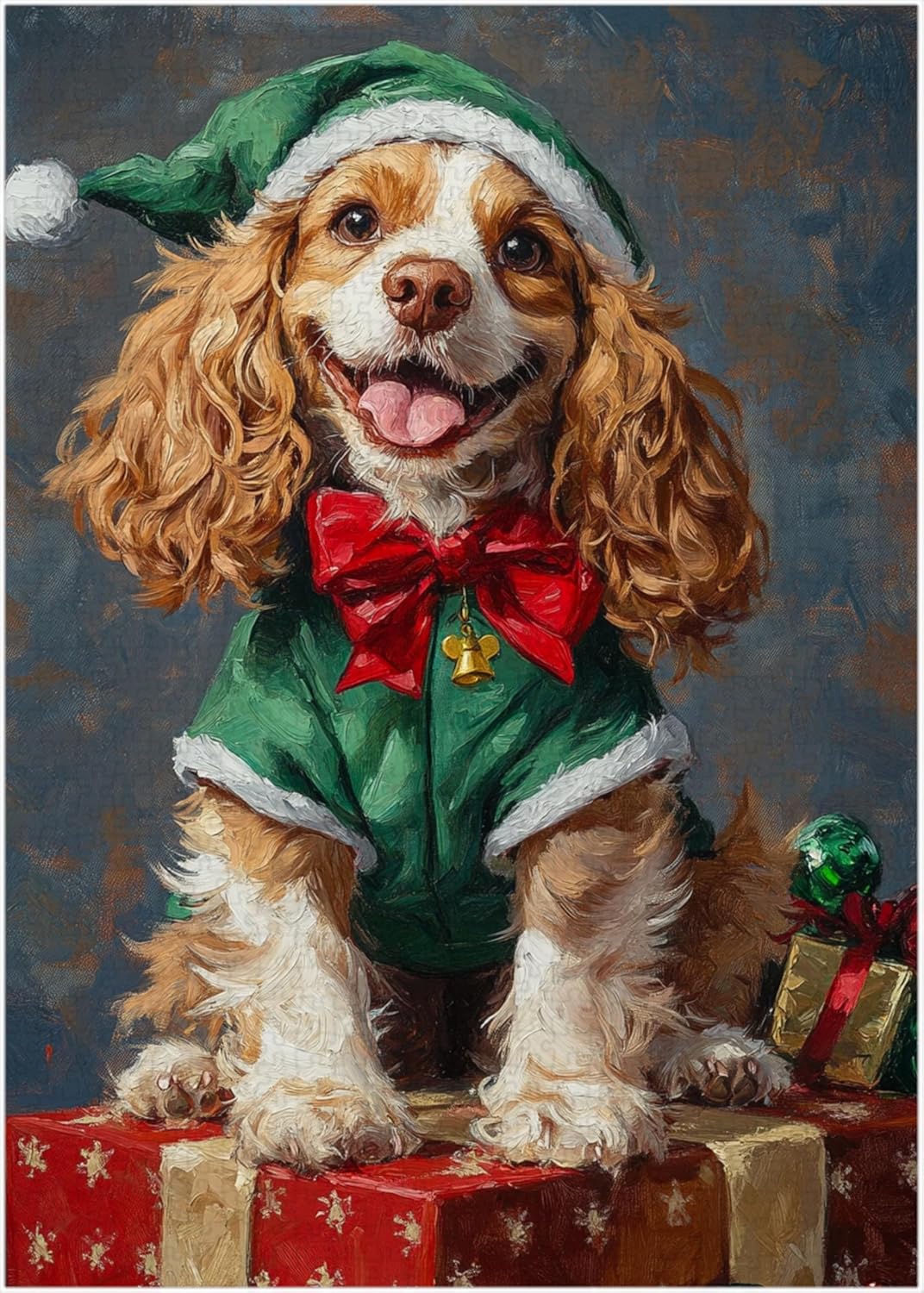 Christmas Elf Cocker Spaniel Jigsaw Puzzle 300/500/1000 Piece - Fun X-mas Holiday Puzzles for Pet-Loving Family in Christmas (500pc (38×52cm))