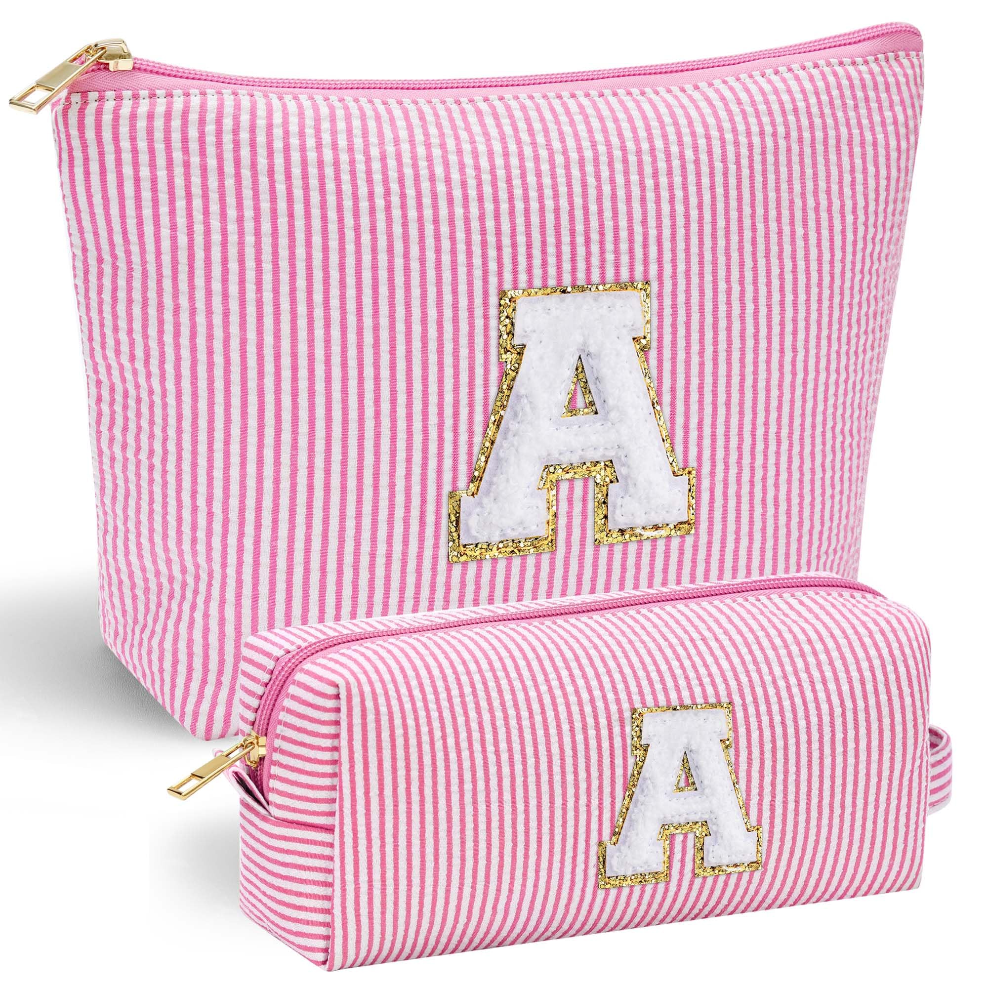 Parima Personalized Makeup Bag for Women - Cosmetic Bag Travel Toiletry Bags Brush Holder Birthday Gifts for Women Her Wedding Bridesmaid Friend Sister Teacher Wife Pink Initial A Personalised Gifts - 1