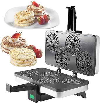 Piccolo Pizzelle Baker- Nonstick Electric Press Makes 4 Mini Cookies at Once, Even Heating Plates- Fun Baking Machine with Recipe Guide, Brunch Party Supplies, Italian Waffle Dessert Treat Making