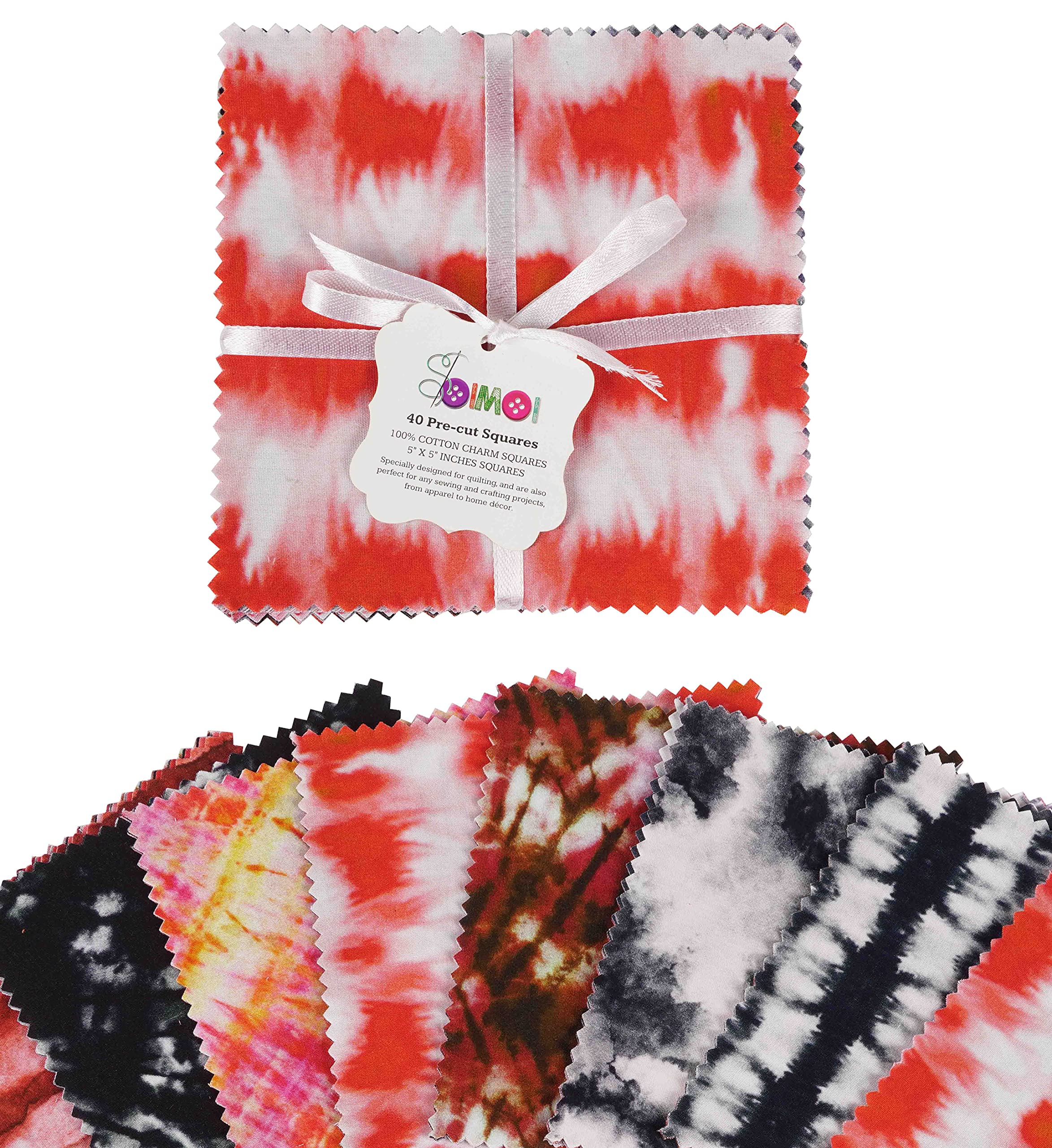 Soimoi Tie Dye Print Precut 5-inch Cotton Fabric Quilting Squares Charm Pack DIY Patchwork Sewing Craft- Red