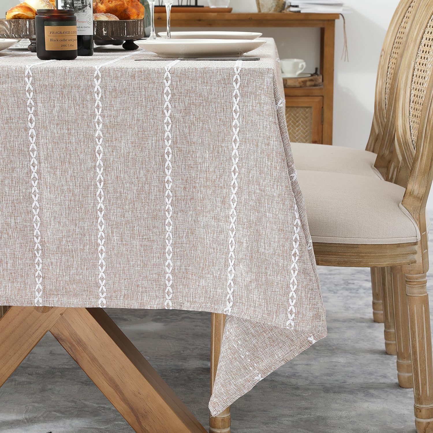 Chassic 60 x 60 inches Farmhouse Style Linen tablecloths, Wrinkle Resistant Washable Dining Room Table Cloths for Square Tables - Light Coffee