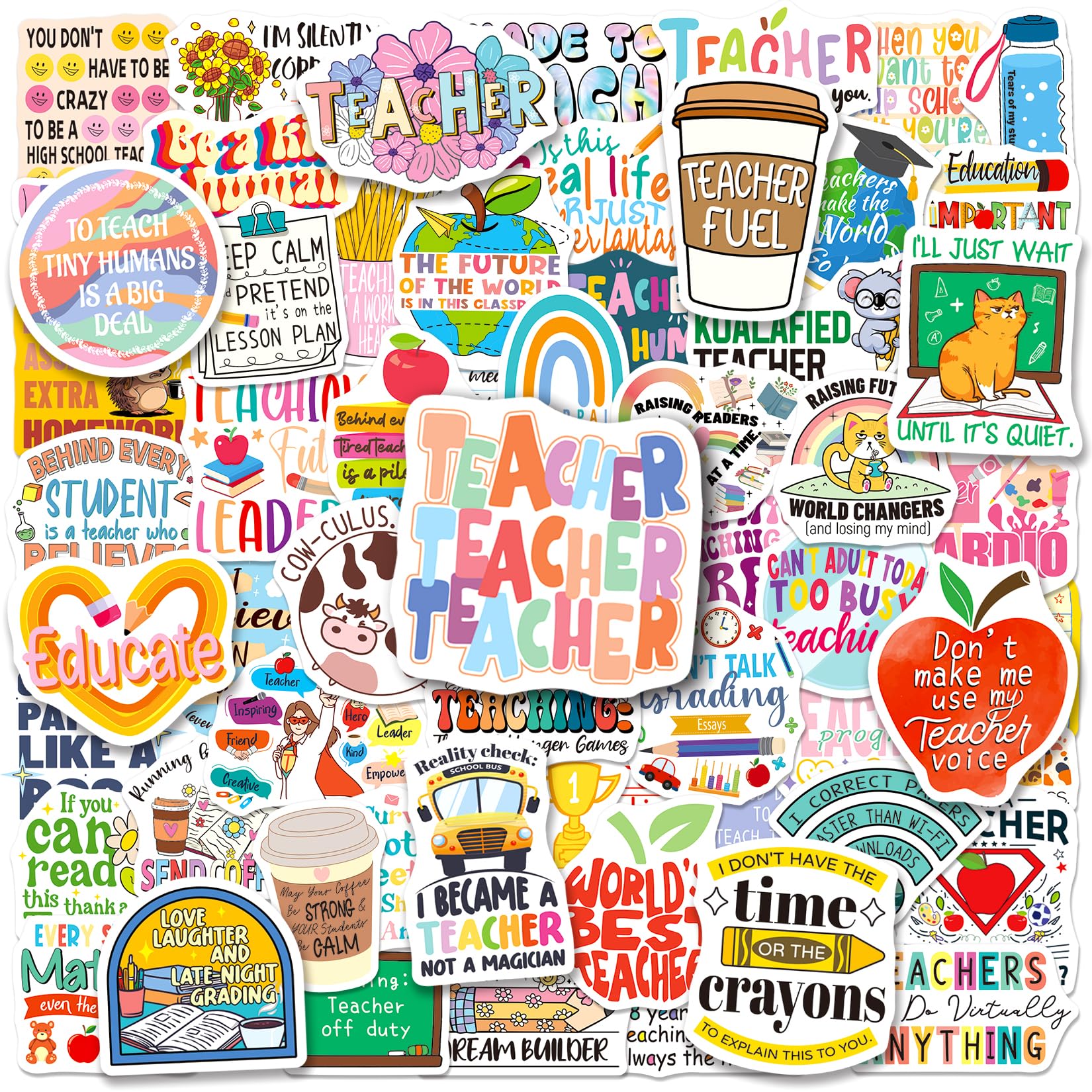 Shizvaeus 200PCS Teacher Stickers, Funny Teacher Appreciation Gifts Bulk, Waterproof Vinyl Teachers Stickers for Laptop Notebook Water Bottle Educators Decoration Planner - 1