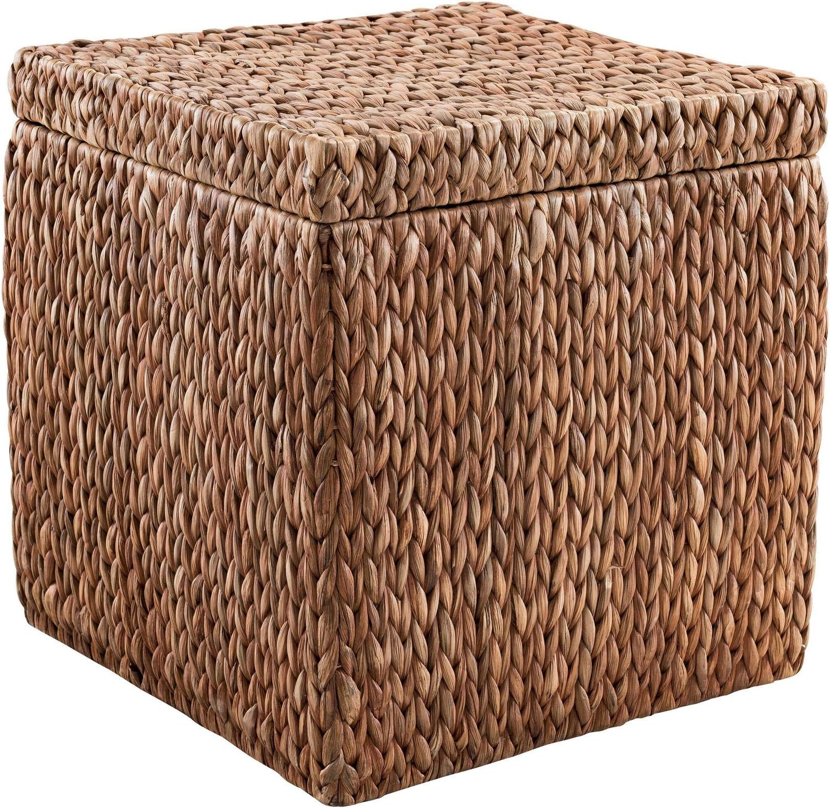 Abington Lane Square Water Hyacinth Storage Bin - Decorative Storage with Removable Lid Perfect Size Stores Blankets, Pillows, Towels, Books Lid Doubles as Serving Tray (Woven)