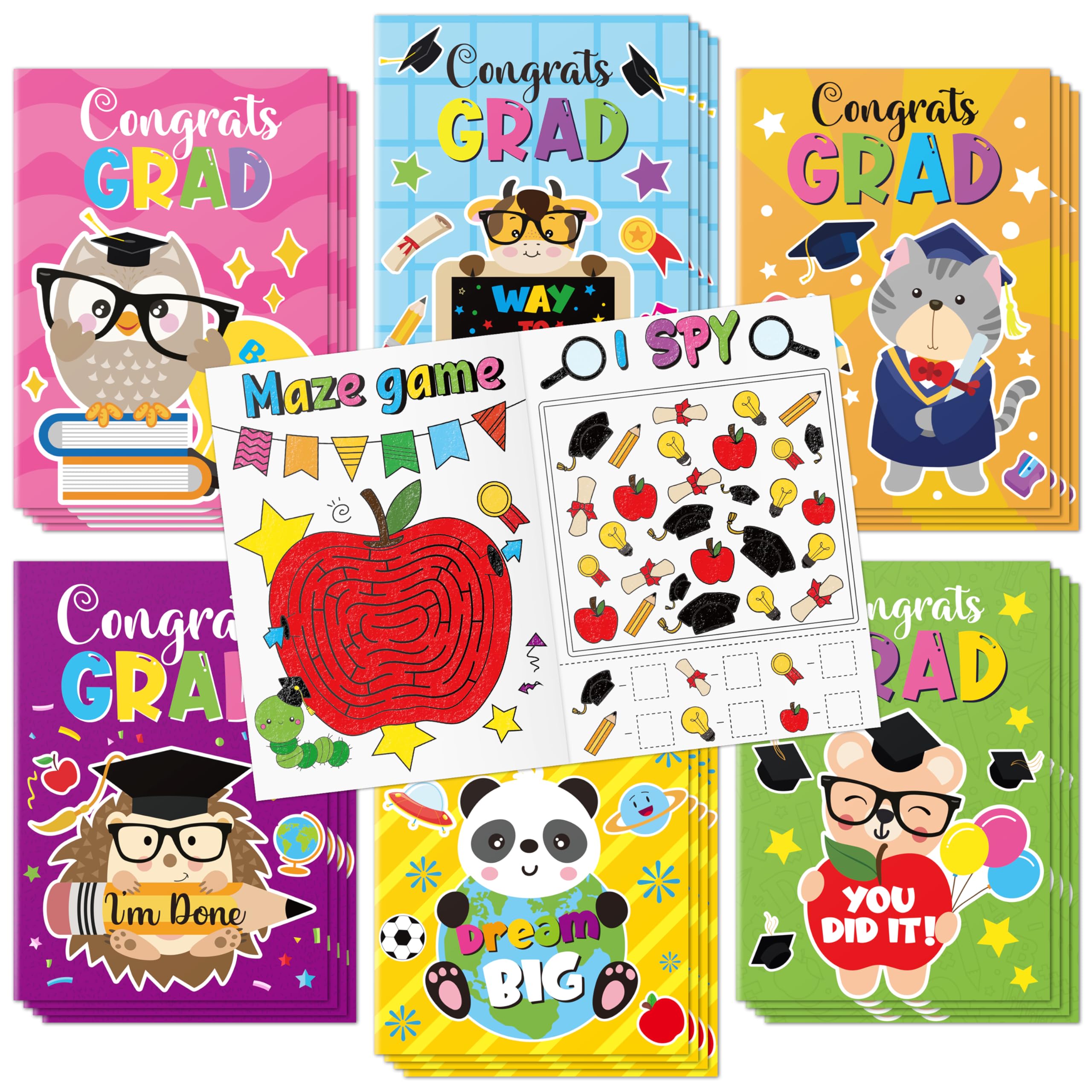 Congrats Grad Activity Books- 24Pcs Kindergarten Graduation Mini Games Coloring Book Set for Kids Bulk Preschool Graduation Theme Mazes Word Search Games for School Ceremony Party Goodie Bags Stuffers