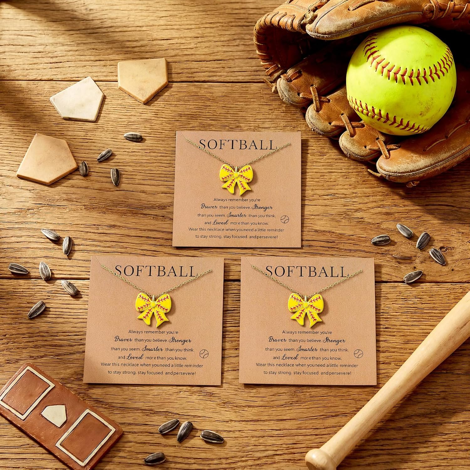 Landical 12 Pcs Softball Necklace for for Women Team Gifts Inspirational Sport Softball Necklace Jewelry Pendant with Card Team Senior Night Gifts for Sport Coach Player Party Favors