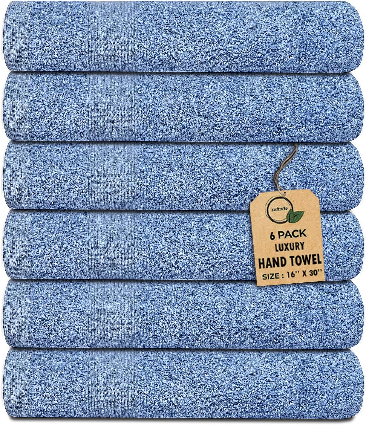 Premium Hand Towels Pack of 6 (16" x 30”) 100% Combed Ring Spun Cotton | Highly Absorbent Hand Towels Set | Ultra Soft for Home, Gym & Spa (Sky Blue) - Image 2
