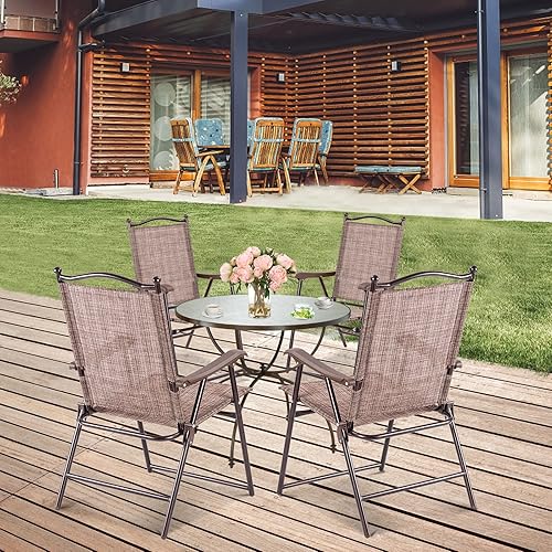 Miniatura 9 de Tangkula Juego de 2 sillas de comedor plegables para patio, sillas de césped con apoyabrazos, marco de acero, sillas de camping portátiles para