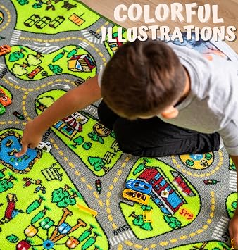 ToyVelt Carpet Playmat Kids Rug - X-Large 71 x 39 Educational City Road Traffic Mat for Kids Ages 312 - Preschool Rug & Play Room Carpet with Skid-Proof Backing - Bedroom & Playroom