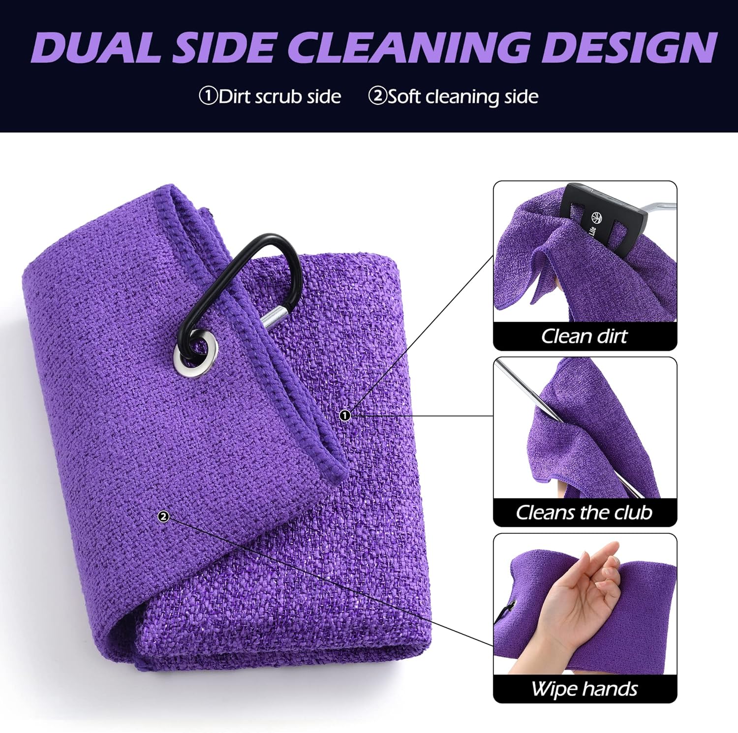 Mile High Life Tri-Fold Golf Towel, 2-in-1 Club & Ball Cleaner, Scratch-Free Scrubbing Side + Ultra-Soft Microfiber, Heavy-Duty Clip, Quick-Dry - Image 3