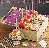 Vista 4 de Kit de 24 palitos de caramelo y manzana, palitos brillantes para tartas, bolsas con tijeras y cinta para recuerdos de fiesta, Halloween, Navidad