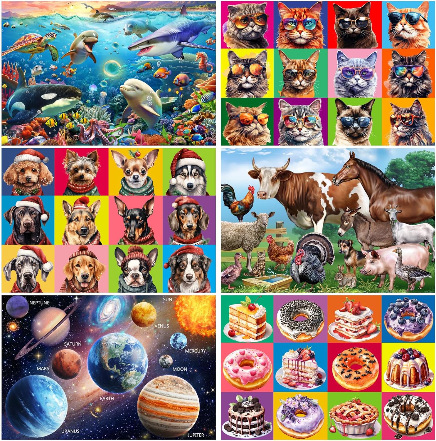 Puzzles for Kids Ages 4-6 and 6-8,3 Pack 100 Pieces Double Sided Jigsaw Puzzles for Kids Ages 8-10 Year Old (6-in-1),Learning Educational Puzzles Toys for Boys and Girls,17” x 11.5”