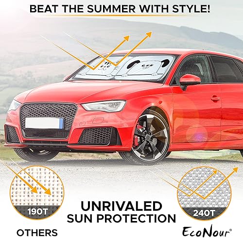 Miniatura 3 de EcoNour Parasol para ventana lateral de automóvil (paquete de 2) + 2 piezas para parabrisas, tamaño mediano de 28 x 31 pulgadas, protección solar